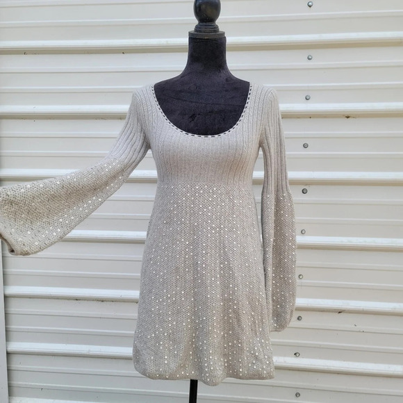 Marciano Cashmere Wool Rabit Sequin Gray Bubble Long Sleeve Sweater Dress XS - Picture 1 of 13